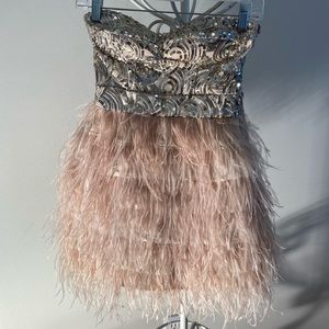 BEBE Sequins Dress with Feather Skirt